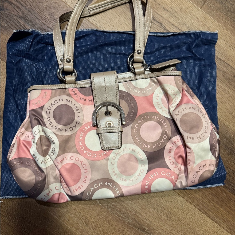 Coach Pink and Brown Signature Shoulder Bag